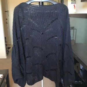 SHEIN Black Lantern Sleeve Hollow Sweater